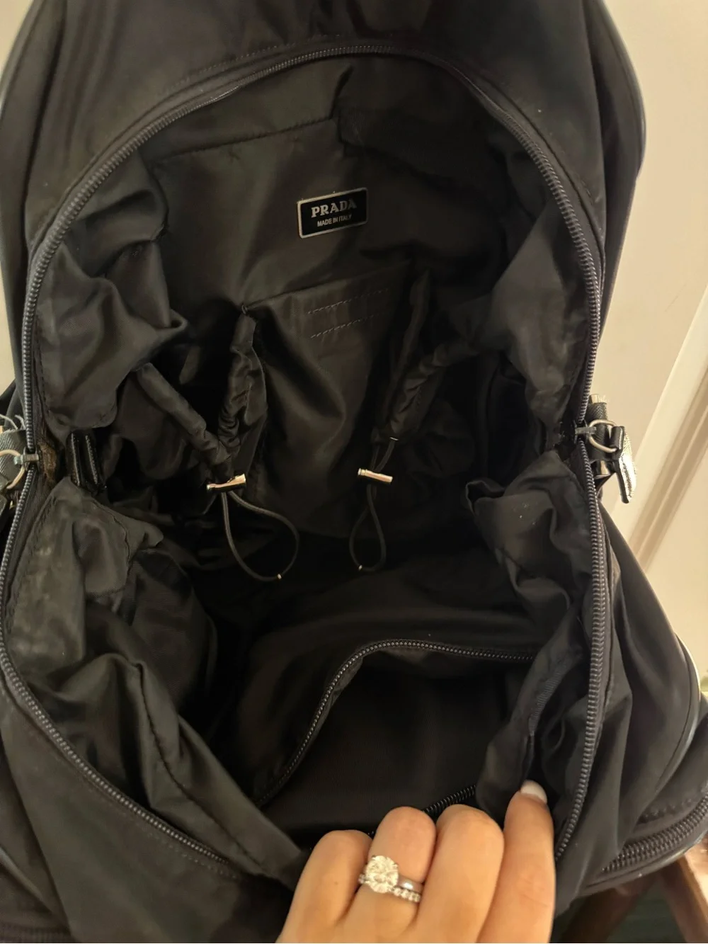 Prada Black Nylon Diaper Bag Tote with Leather Straps